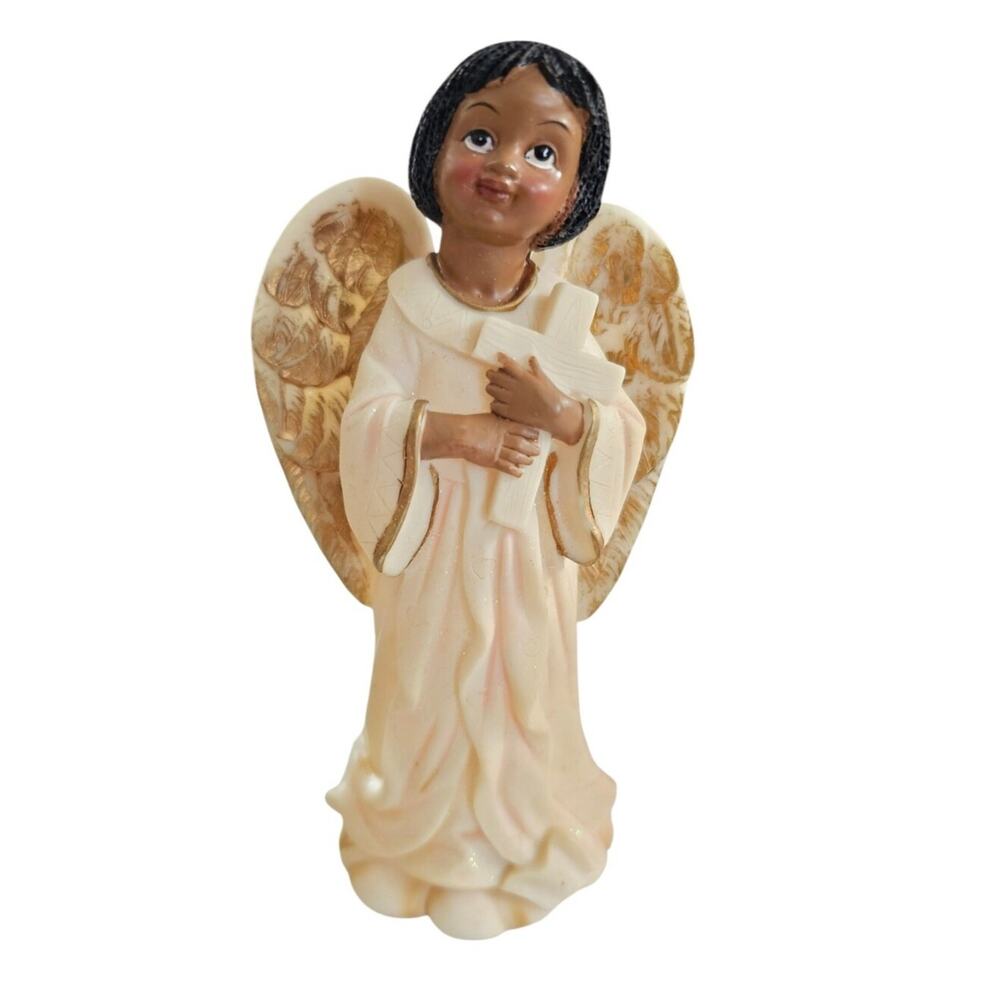 Vintage Set of 3 Cream and Gold Angel Figurines Up To 6 1/2" Tall - Picture 13 of 13